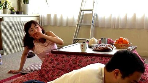 cheating japanese wife under table sex