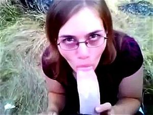 Nerdy girl sucks cock