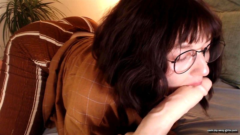 Nerdy Girl with Glasses blow a Dildo POV eye contact