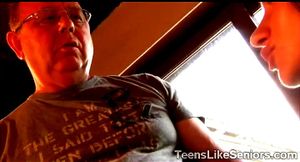 Watch Lucky grandpa is taking care of beautiful brunette teen ...